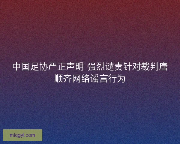 中国足协严正声明 强烈谴责针对裁判唐顺齐网络谣言行为 中国足协严正声明 强烈谴责针对裁判唐顺齐网络谣言行为